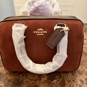 NWT Coach Mini Rowan Brown Suede Crossbody Bag